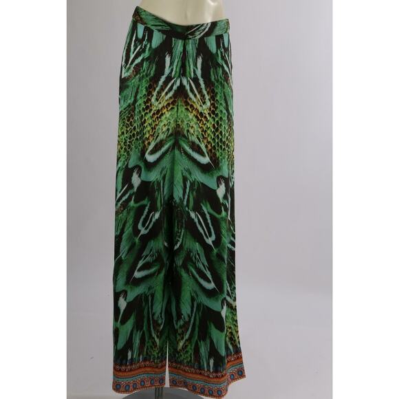 SAI SANKOH Green Tropical Print Wide Leg Trousers Pants Size S - Picture 2 of 11